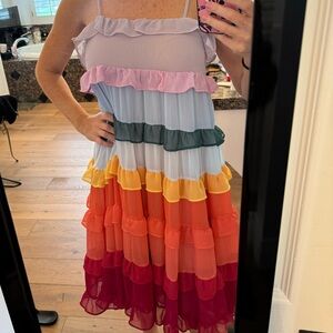 Storia rainbow midi ruffle dress